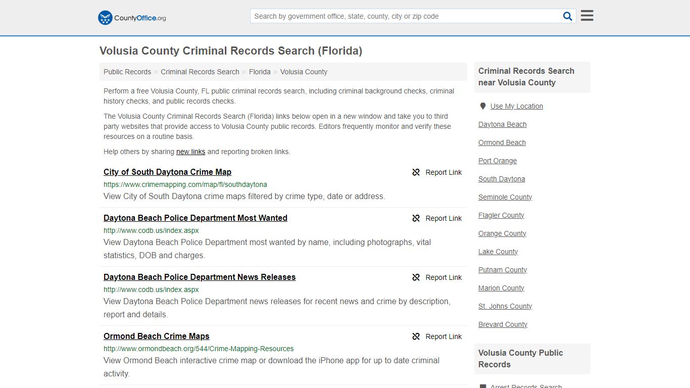 Volusia County Criminal Records Search (Florida) - County Office