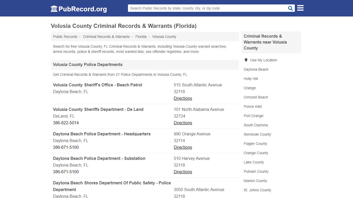 Volusia County Criminal Records & Warrants (Florida)