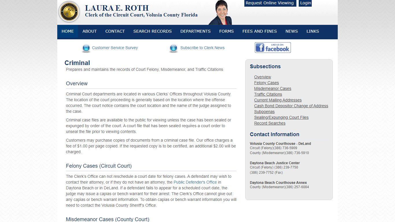 LAURA E. ROTH | Clerk of the Circuit Court, Volusia County Florida